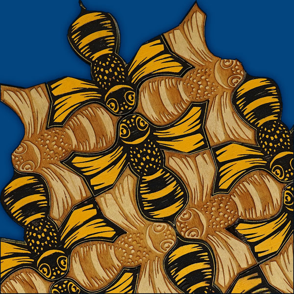 Bee Puzzle, Wood Puzzle,  honeybee, fidget puzzle, bee lover, Escher, wall art, framed art, fine art