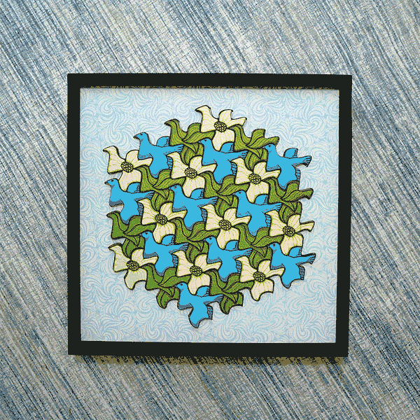 Birds and flowers wood Puzzle, Bird Puzzle, Flower puzzle, Dogwood, Bluebird,  Escher, wall art, framed wall art, fine art