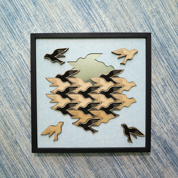 Bird Puzzle, Wood Bird Puzzle, tessellation puzzle, fidget puzzle, mind game, Escher, framed wall art, fine art