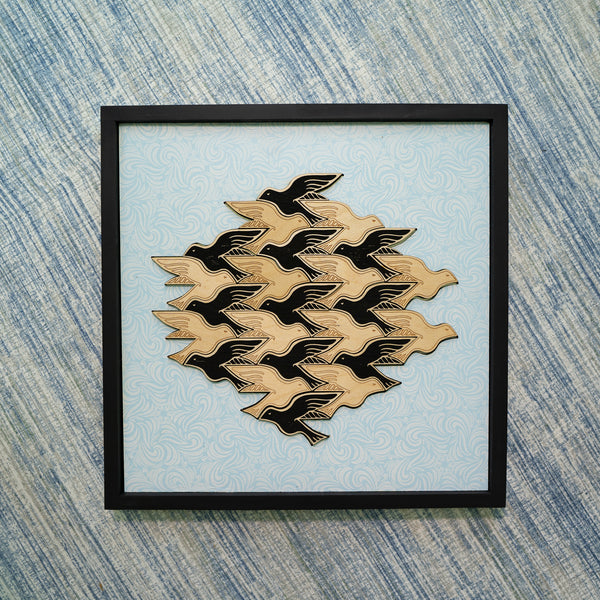 Bird Puzzle, Wood Bird Puzzle, tessellation puzzle, fidget puzzle, mind game, Escher, framed wall art, fine art