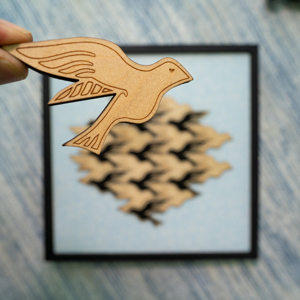 Bird Puzzle, Wood Bird Puzzle, tessellation puzzle, fidget puzzle, mind game, Escher, framed wall art, fine art